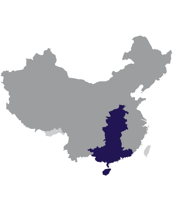 Landkaart China grijs met regio Zuid-Centraal-China donkerblauw op transparante achtergrond - 600 * 733 pixels